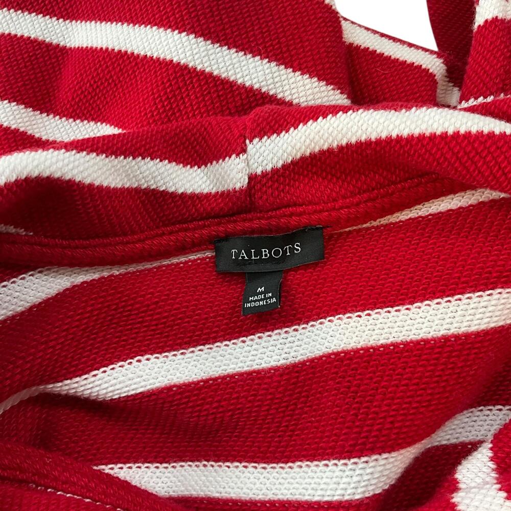 Talbots Beach Terry Hoodie Luna Womens Medium Red White Striped Cotton - Picture 5 of 13